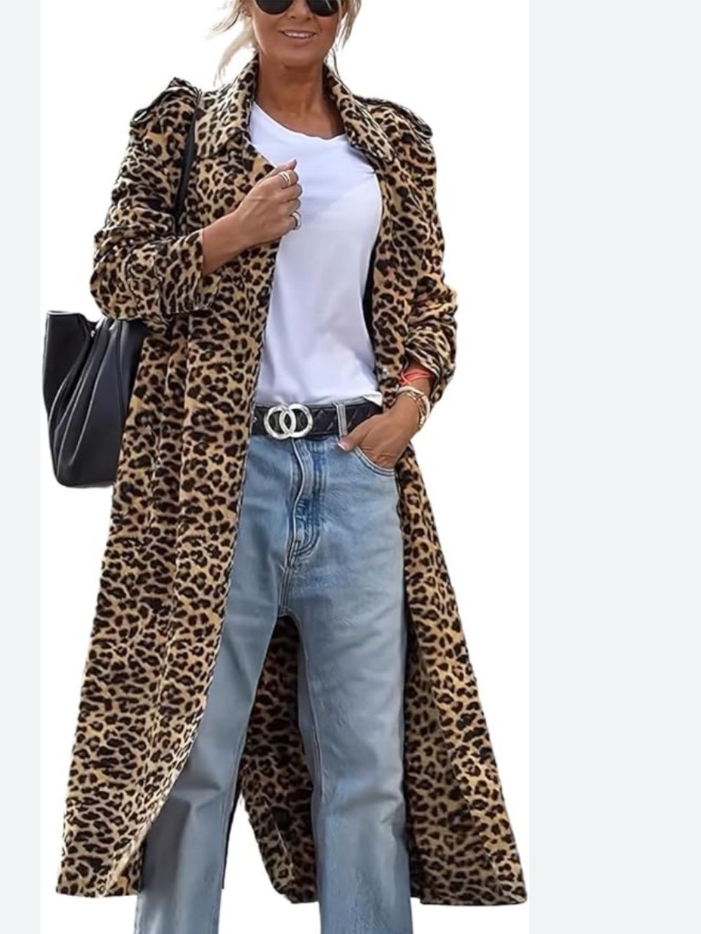 Lea & Viola Leopard Print Maxi Trench Coat - Brown & Black sz S - Picture 2 of 8